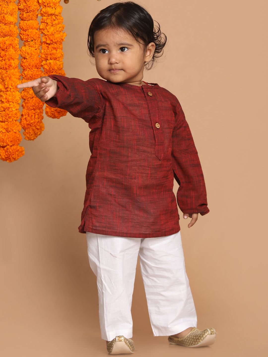 VASTRAMAY Boys Maroon Pure Cotton Kurta with Pants