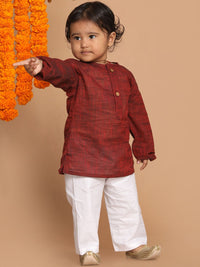 VASTRAMAY Boys Maroon Pure Cotton Kurta with Pants
