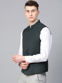 MANQ Men Green Slim Fit Solid Nehru Jacket