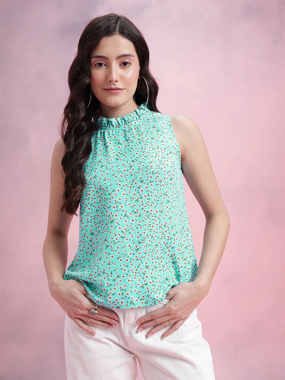 DressBerry Floral Print Ruffled Detail Top