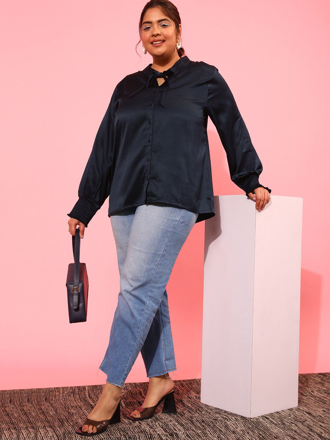 CURVY STREET Plus Size Tie-Up Neck Shirt Style Top