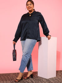 CURVY STREET Plus Size Tie-Up Neck Shirt Style Top