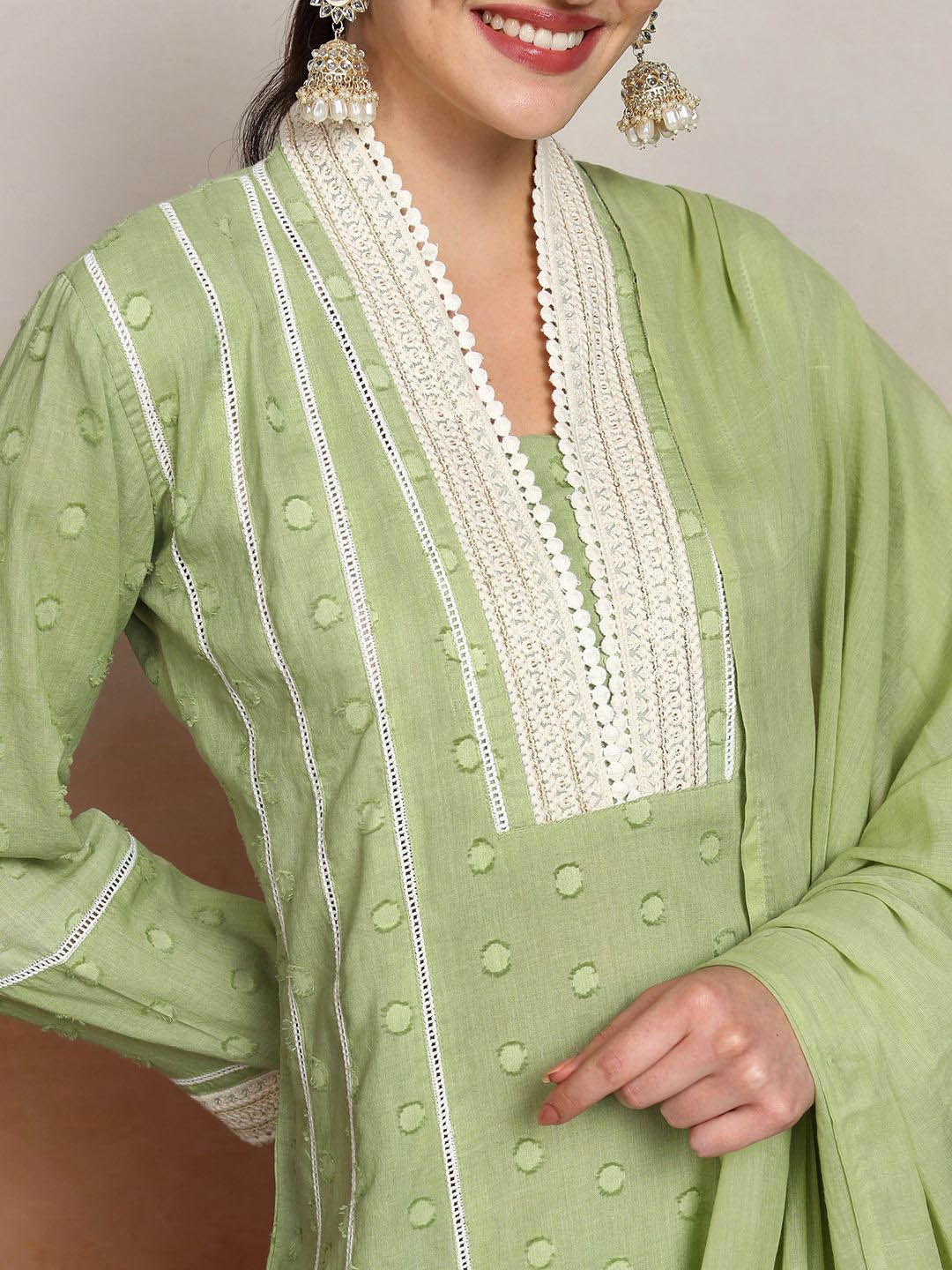 Vishudh Ethnic Motifs Embroidered Pure Cotton Kurta With Trouser & Dupatta