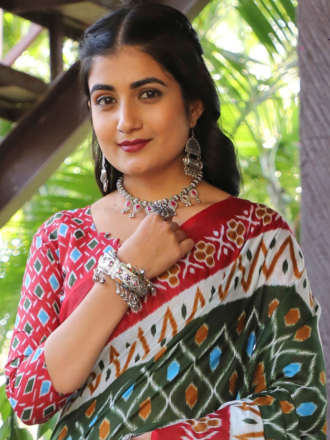 Saree mall Ethnic Motifs Poly Cotton Ikat Sarees