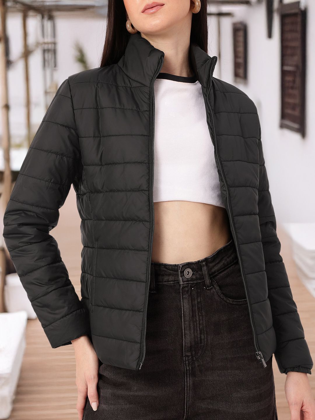 DressBerry Cozy Touch Mock Collar Padded Jacket