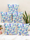 STITCHNEST Set Of 5 Blue & Off White Floral Square Cushion Covers