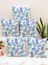 STITCHNEST Set Of 5 Blue & Off White Floral Square Cushion Covers