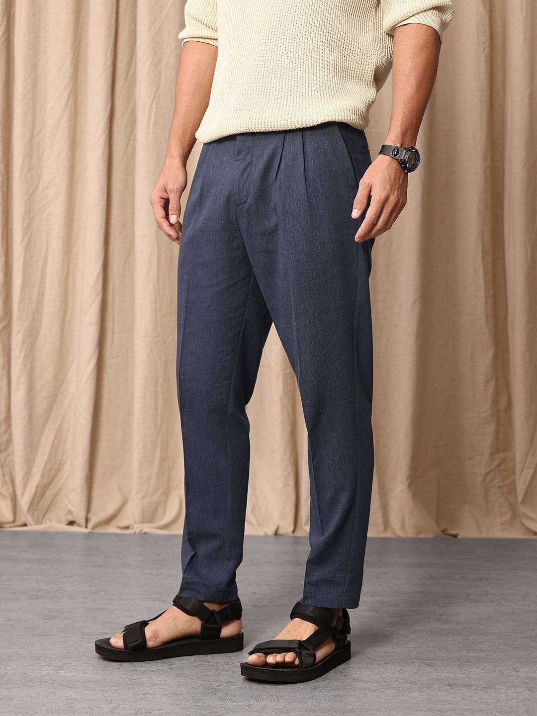 Mr Bowerbird Men Liberal Fit Pleated Trousers