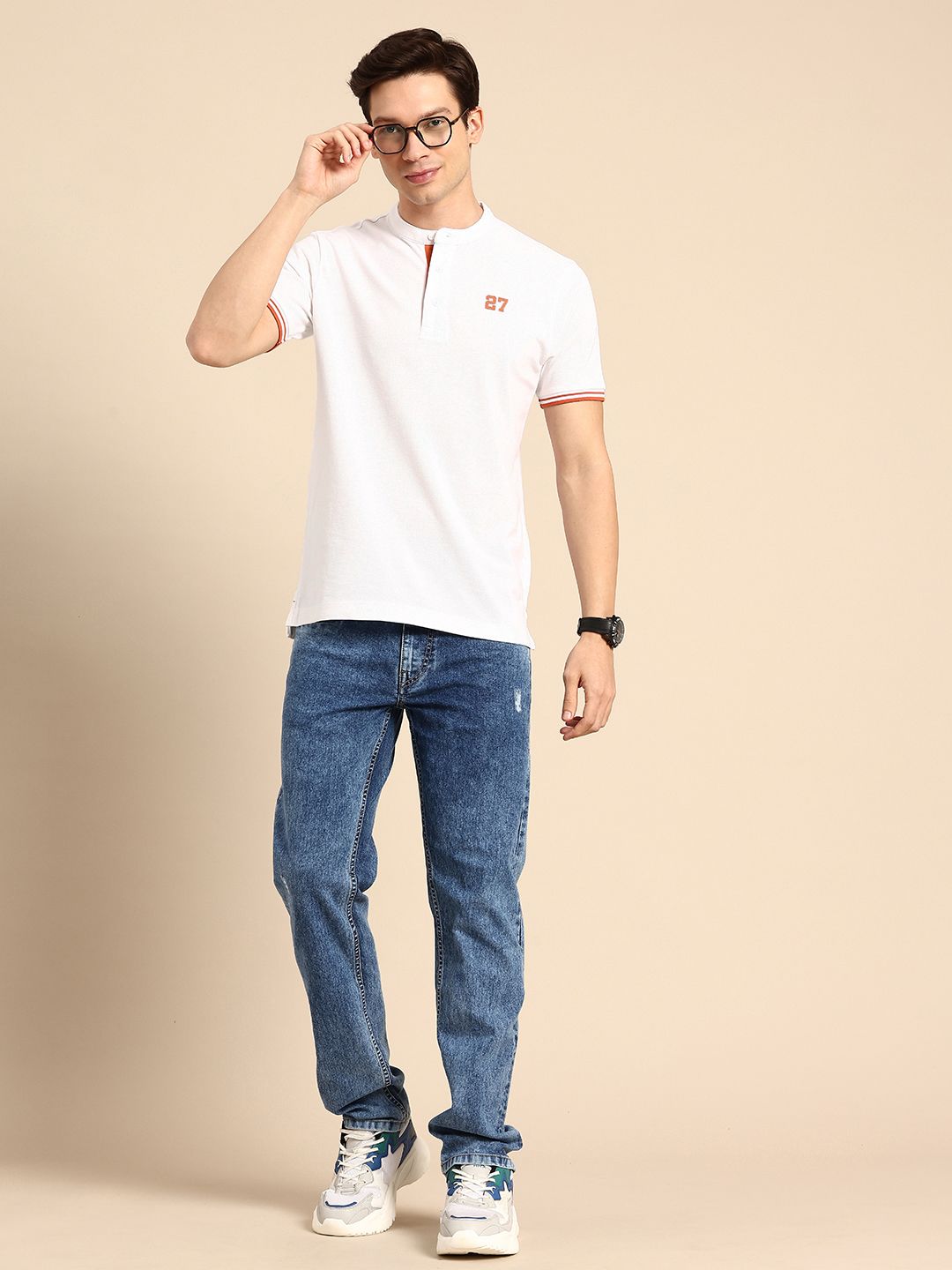 Being Human Henley Neck Pure Cotton T-shirt