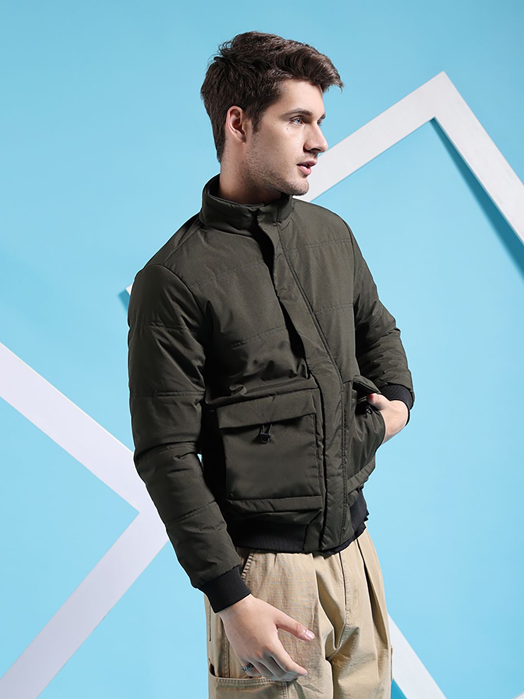 The Indian Garage Co Men Regular Fit Padded Bomber Jacket