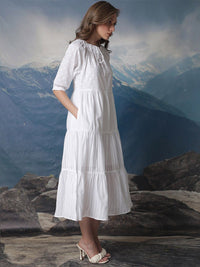 RAREISM Tie-Up Neck A-Line Midi Dress