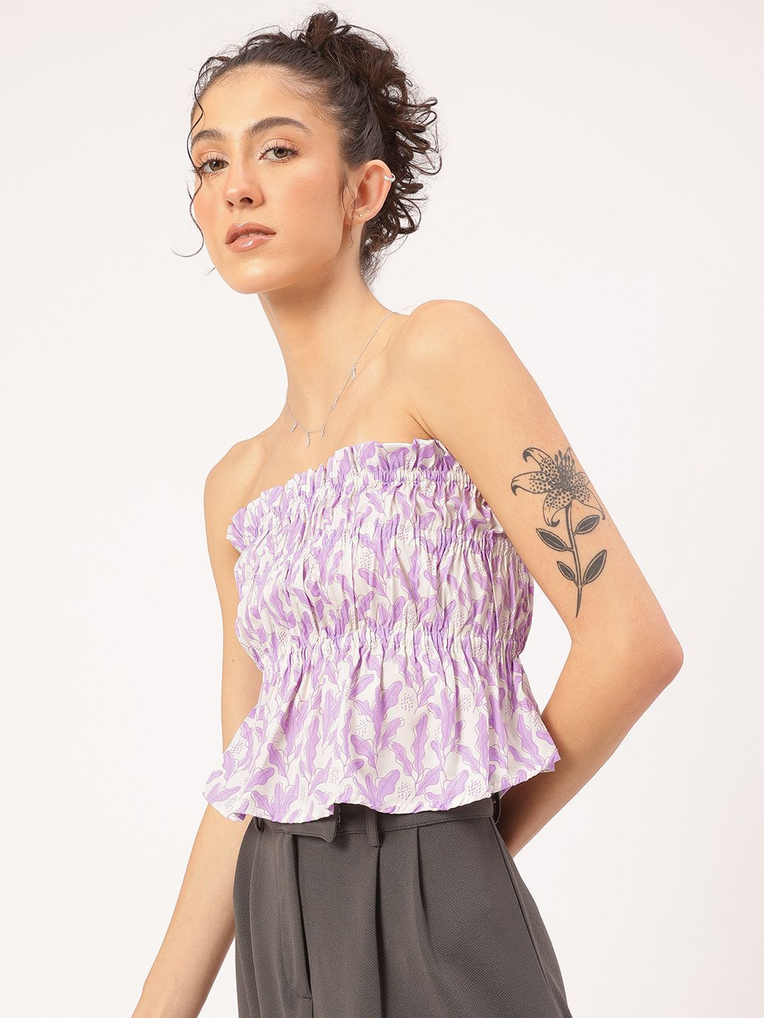 DressBerry Bloom Babe Smocked Floral Print Bandeau Top