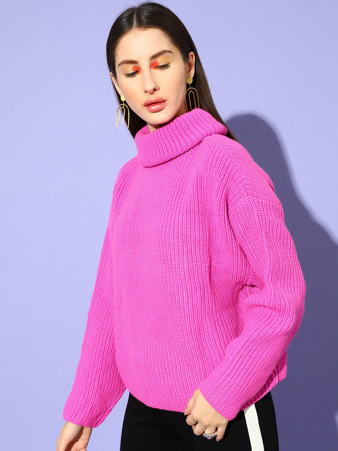 STREET 9 Women Fuchsia Ribbed Pullover Sweater