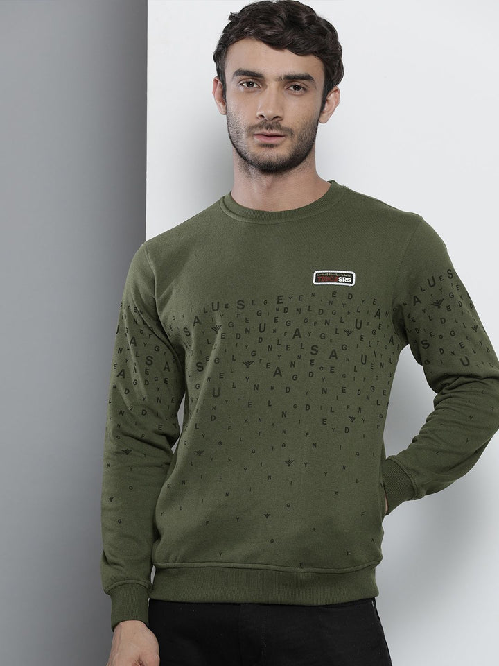 The Indian Garage Co Men Olive Green Printed Sweatshirt