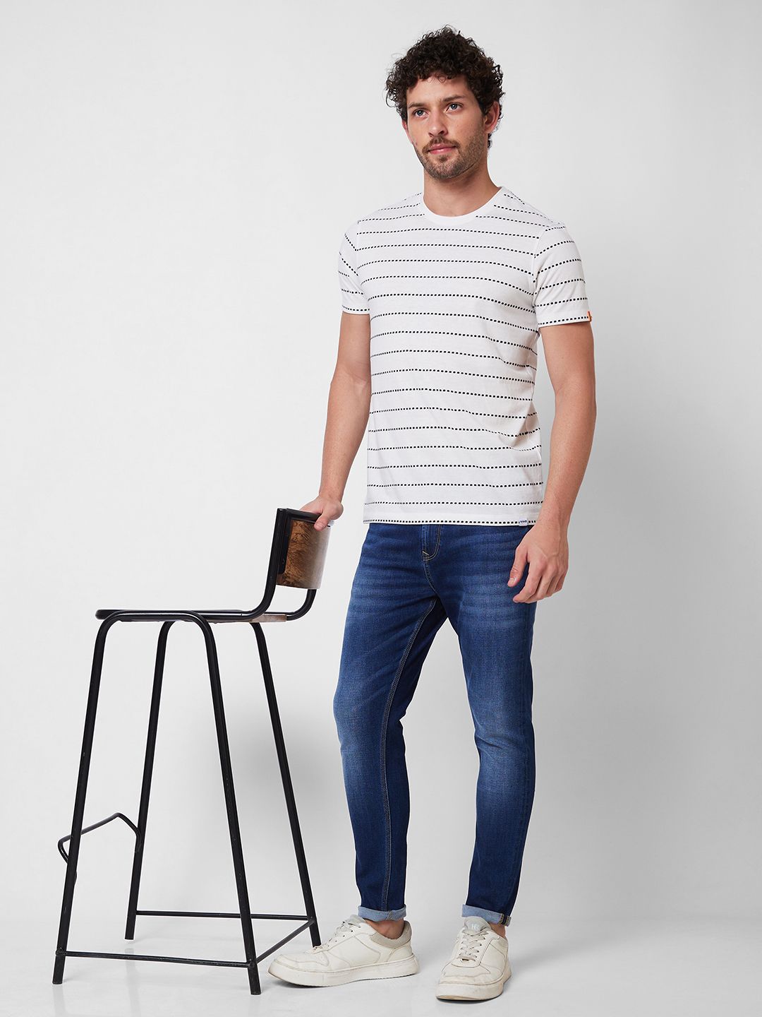 SPYKAR Round Neck Striped Cotton Slim Fit T-shirt