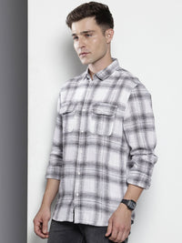 The Indian Garage Co Men Black Slim Fit Checked Double Flap Casual Shirt