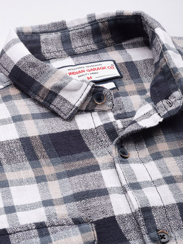 The Indian Garage Co Pure Cotton Slim Fit Checked Casual Shirt