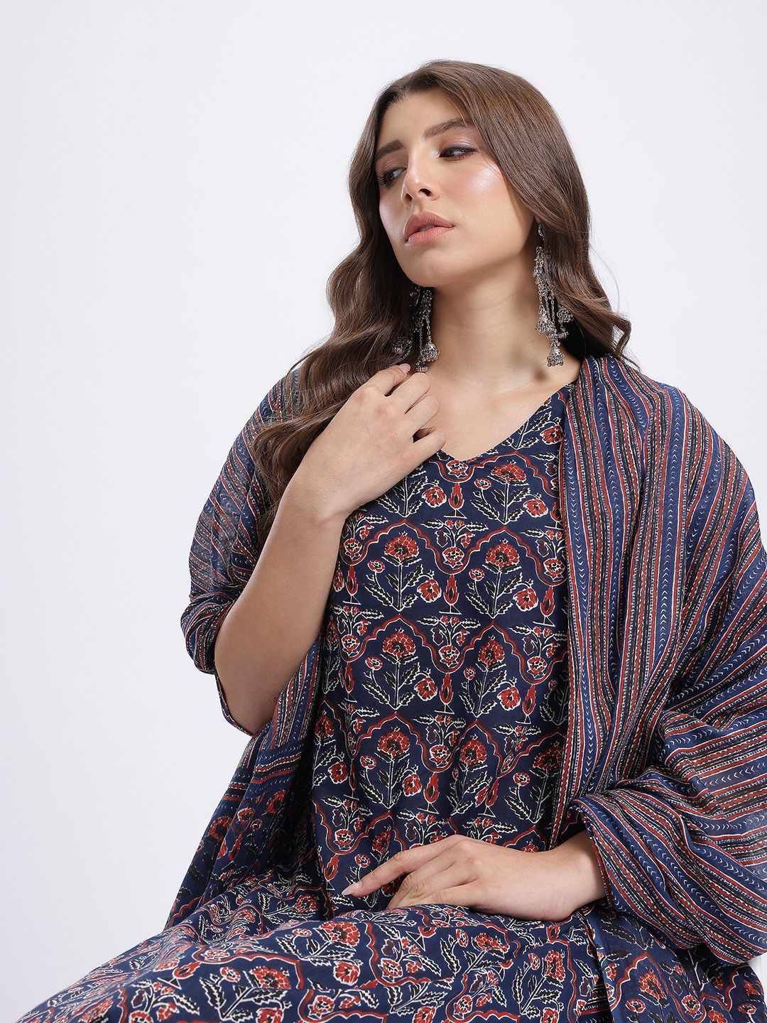 Anouk Ethnic Motifs Print Kurta with Trousers & With Dupatta