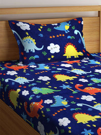 KLOTTHE Kids Cartoon Characters Printed 300 TC Fitted Single Bedsheet with 1 Pillow Cover