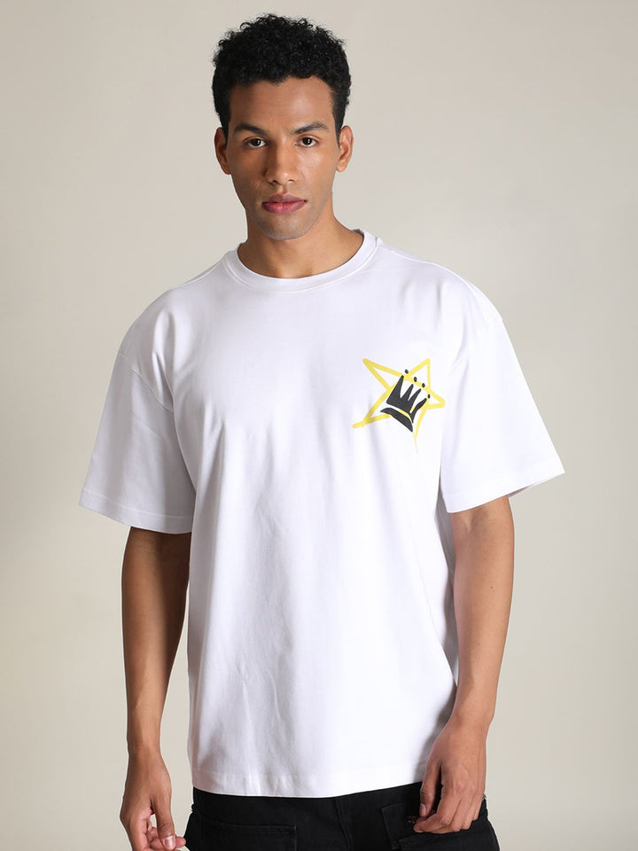 Bene Kleed Men Graphic Printed Cotton Raw Edge Oversized T-shirt