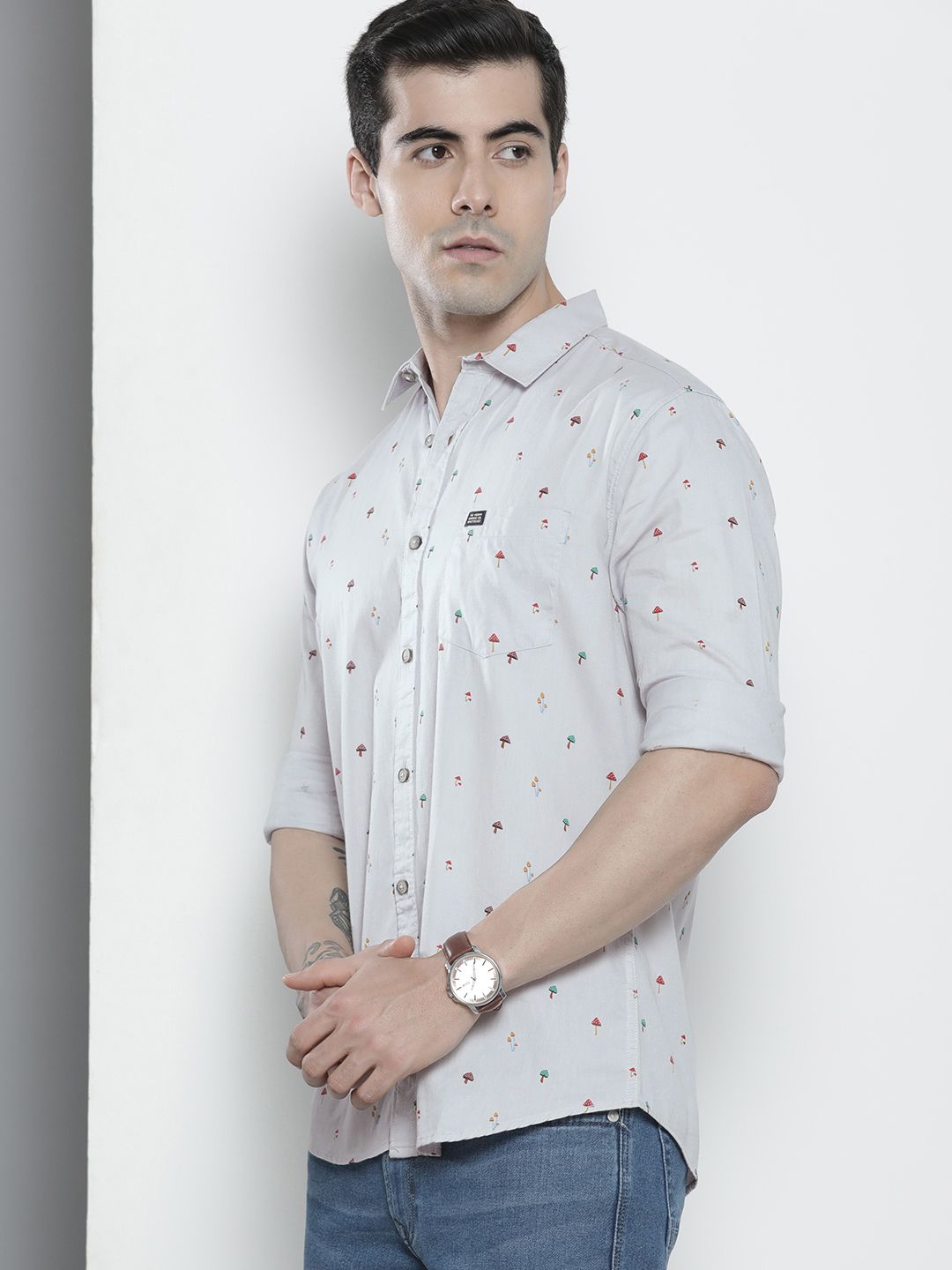 The Indian Garage Co Men Grey Conversational Printed Casual Shirt