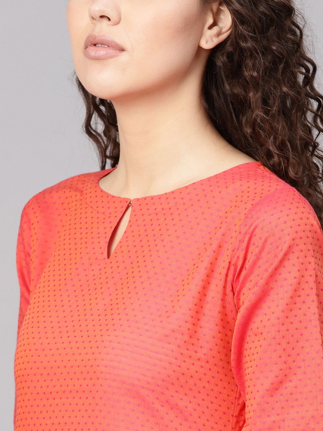 Gerua By Libas Women Coral Red  Pink Self Design Kurta with Trousers