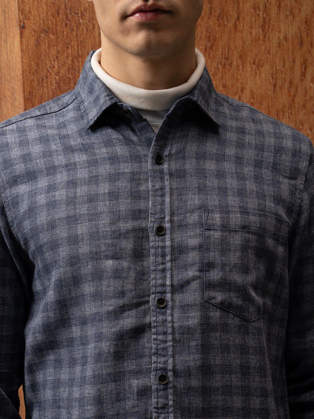 LOCOMOTIVE Premium Relaxed Fit Linen Blend Textured Checked Shirt