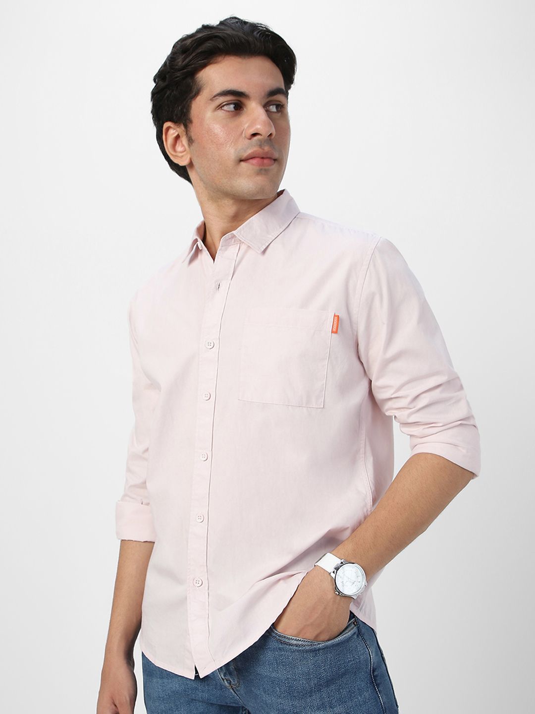 Urbano Fashion Men Spread Collar Solid Cotton Casual Shirt
