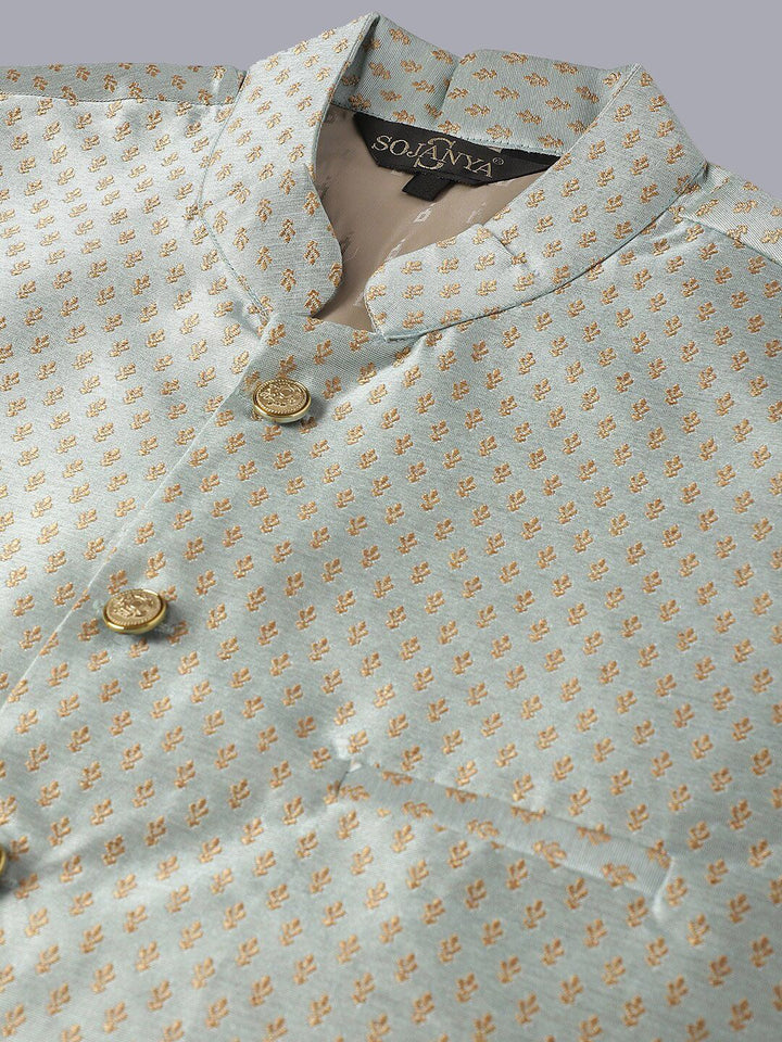 SOJANYA Motif Etnik Kurta Kapas Tulen Labuci Biasa Dengan Piyama & Jaket Nehru