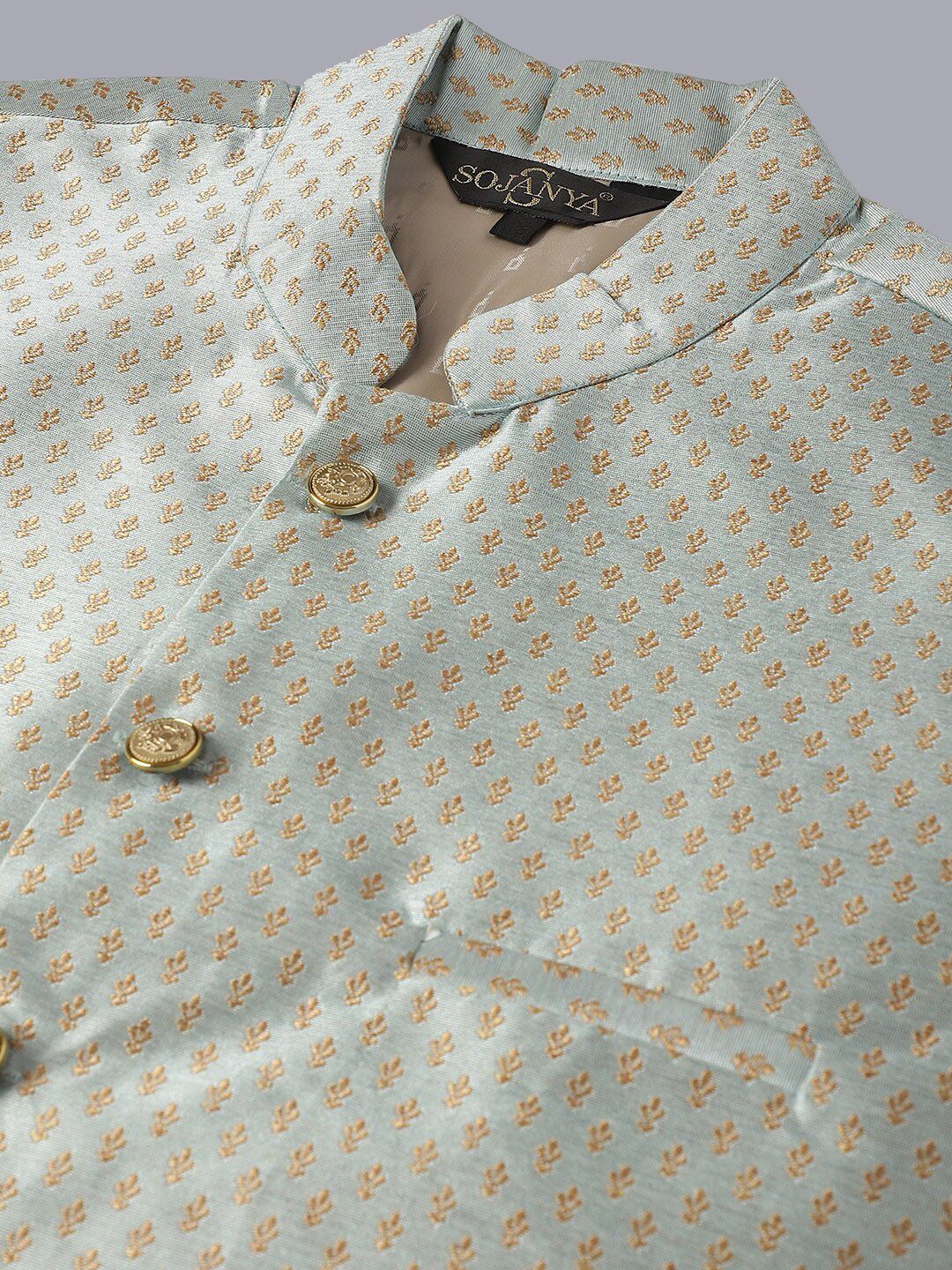 SOJANYA Motif Etnik Kurta Kapas Tulen Labuci Biasa Dengan Piyama & Jaket Nehru