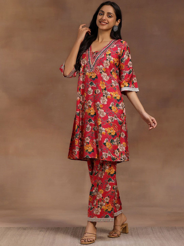 Libas Pink Floral Printed Tunic With Palazzo