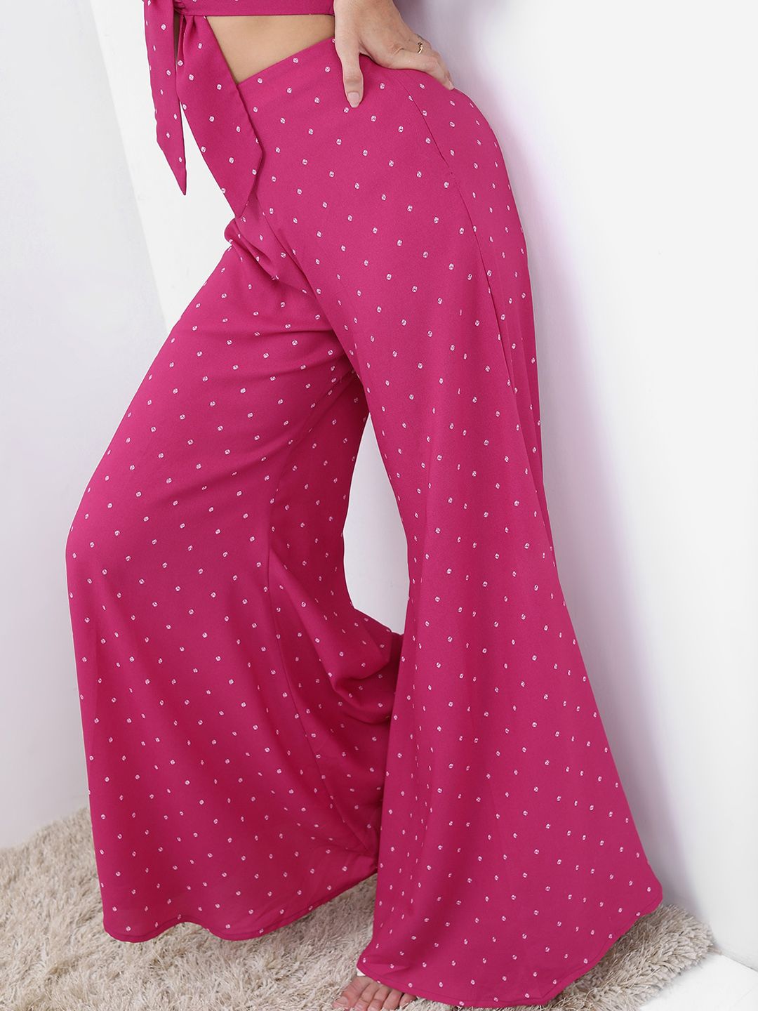 Vishudh Pink Printed Crop Top & Palazzo