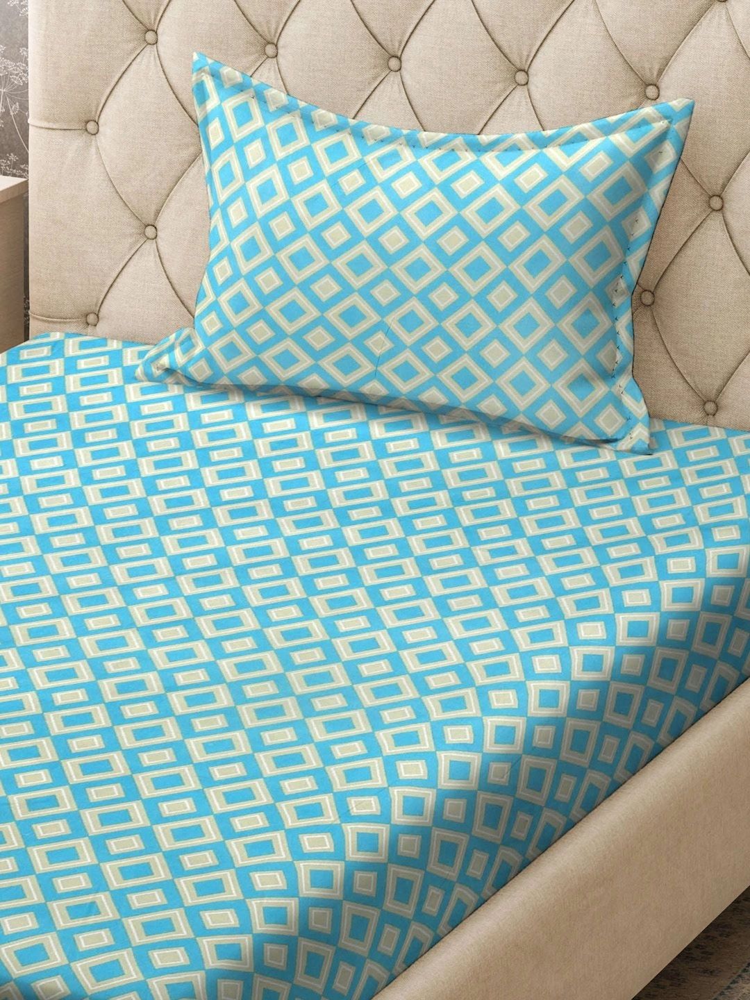 Moda Rapido X KLOTTHE Turquoise Blue Geometric 300 TC Cadar Tempat Tidur Single dengan 1 Sarung Bantal