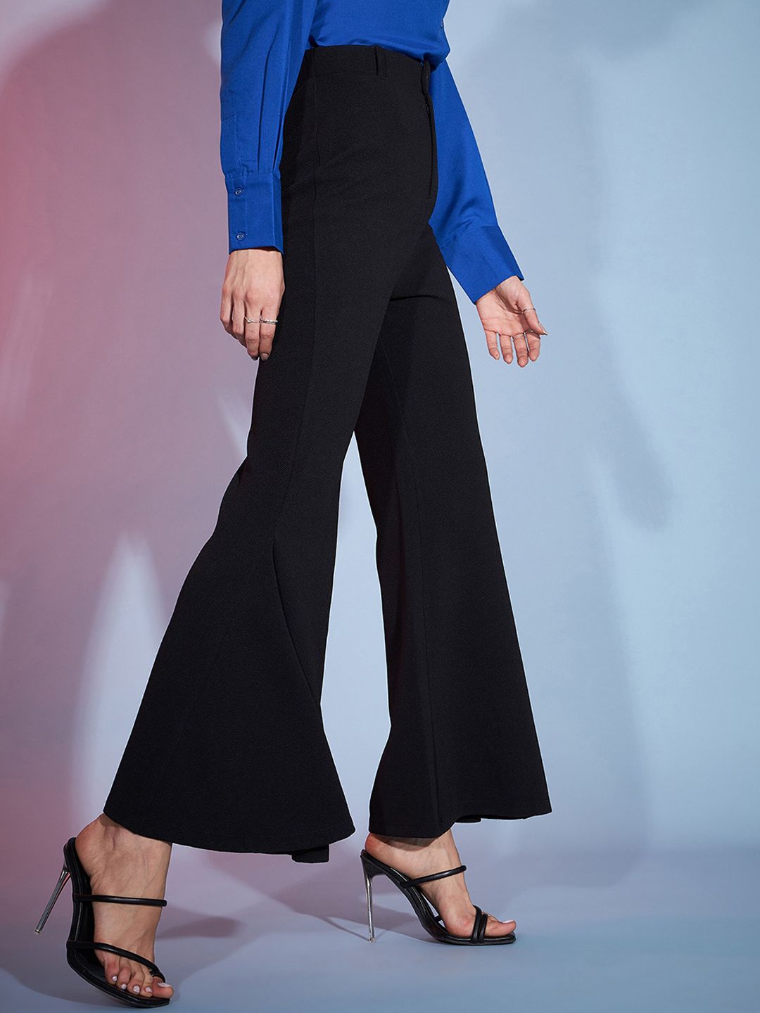 SASSAFRAS Women Black Flared High-RiseTrousers