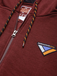 The Indian Garage Co Men Maroon & Black Colourblocked Hooded Sweatshirt