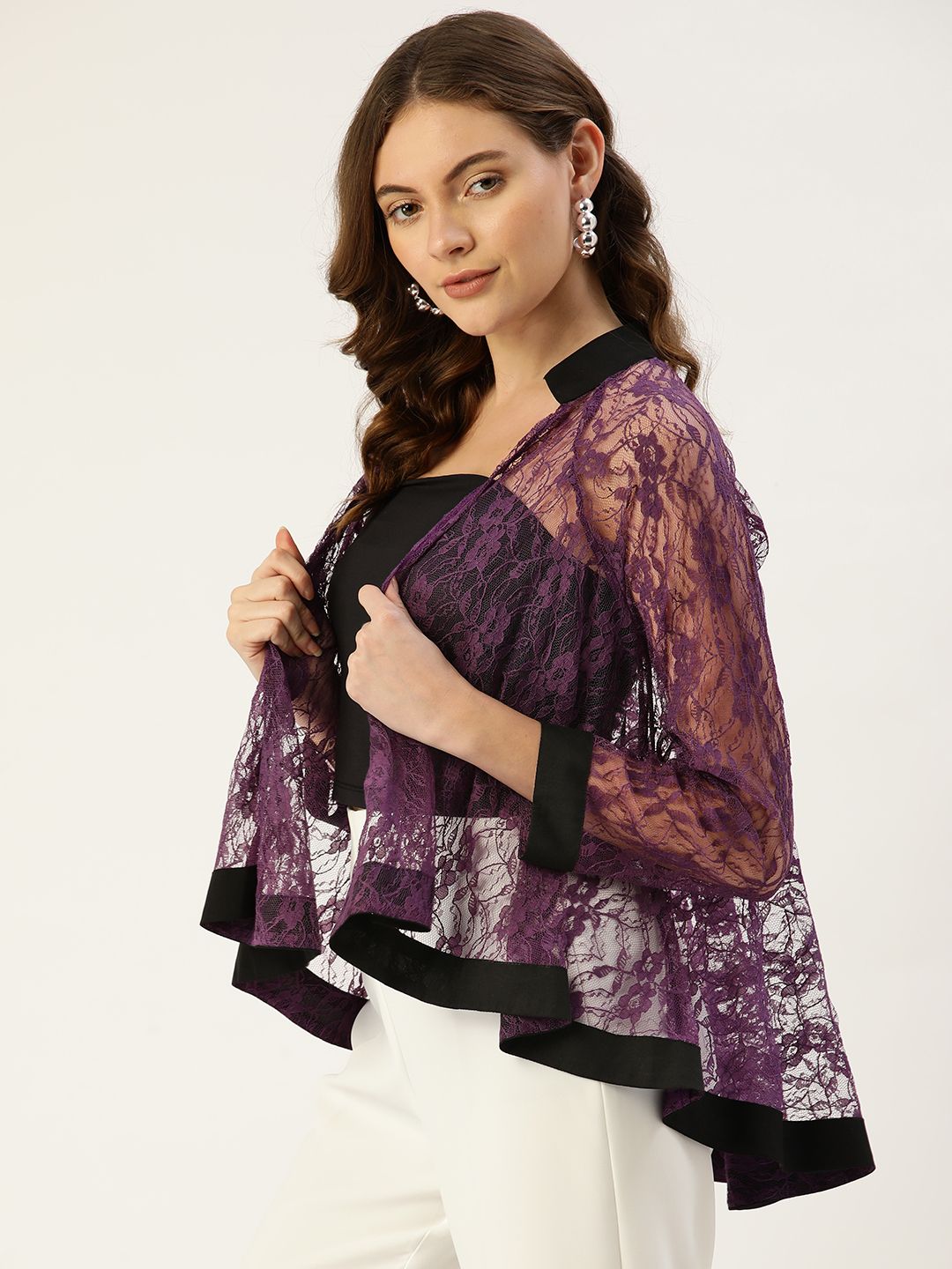 Antheaa Women Purple Laced Shrug
