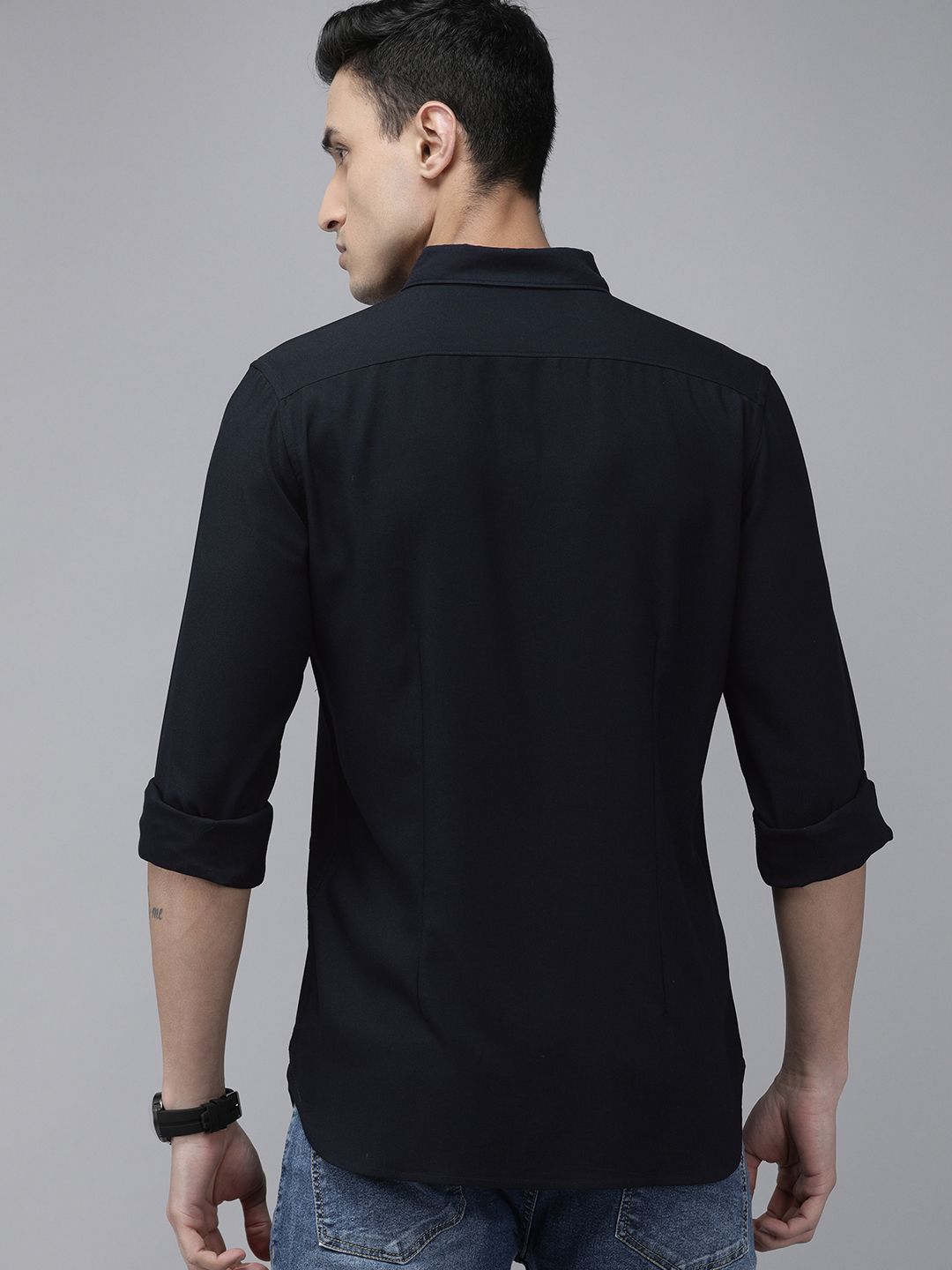 THE BEAR HOUSE Men Navy Blue Slim Fit Casual Shirt