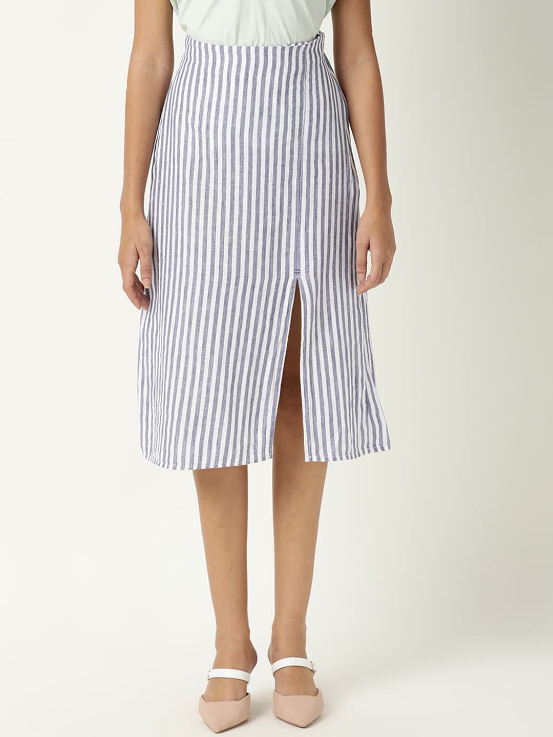 RAREISM Women Moonly Blue Striped A-Line Skirts
