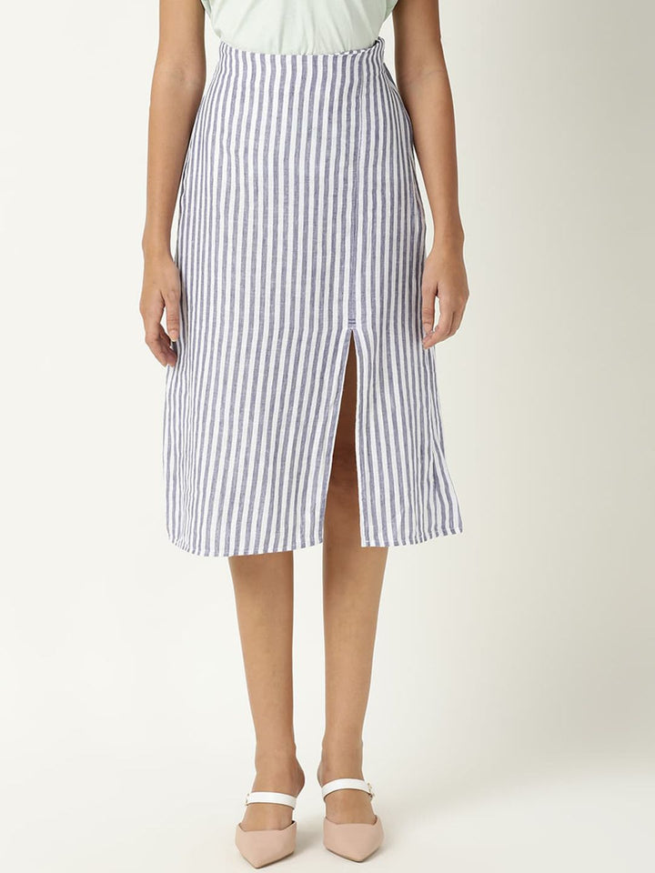 RAREISM Women Moonly Blue Striped A-Line Skirts