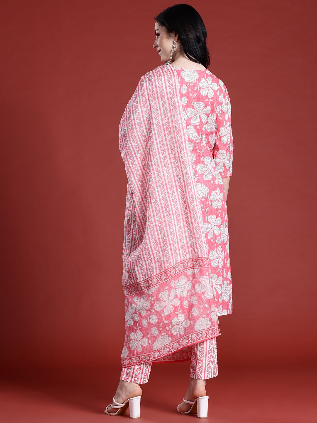 Anouk Floral Printed Panelled Pure Cotton Kurta with Trousers & With Dupatta