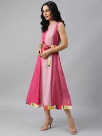 W Pink Colourblocked Midi Dress