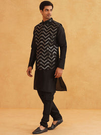 SOJANYA Band Collar Long Sleeves Regular Kurta With Churidar With Nehru Jacket