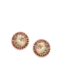 Priyaasi American Diamond Maroon Gold Plated Peacock Contemporary Stud Earrings