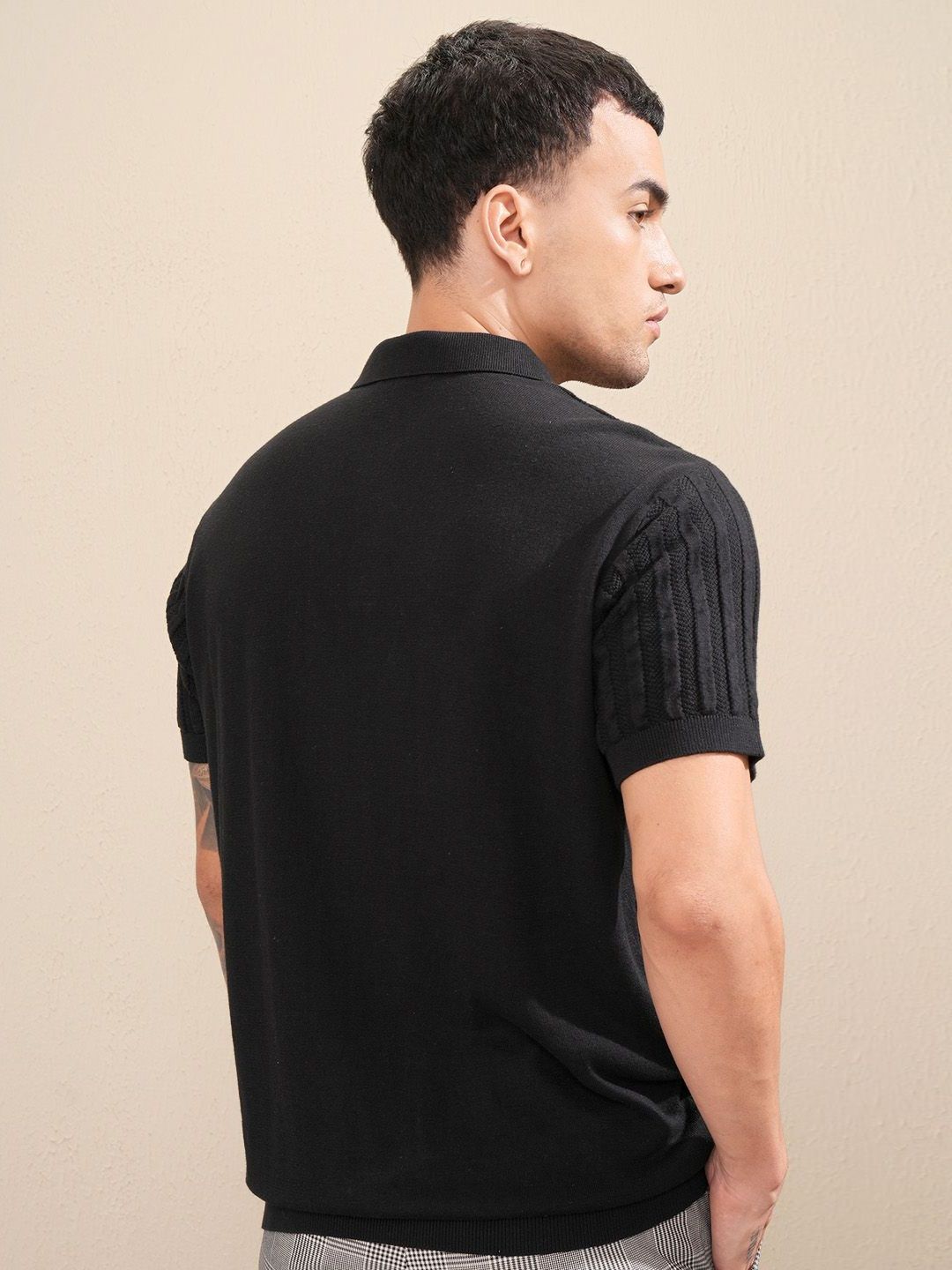 HIGHLANDER Men Knitted Textured Polo Collar T-shirt