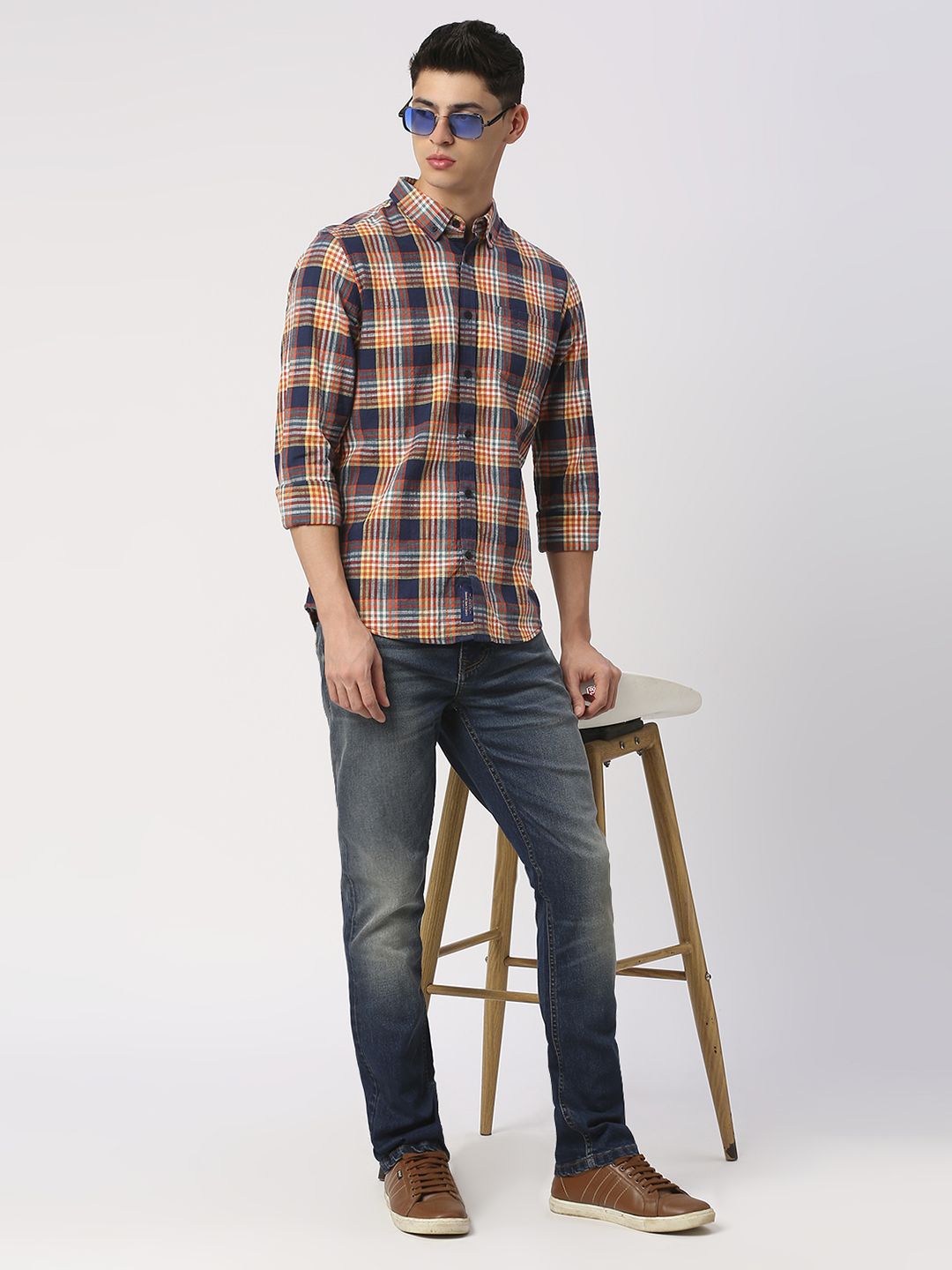 Being Human Men Slim Fit Button-Down Collar Tartan Checks Opaque Checked Casual Shirt