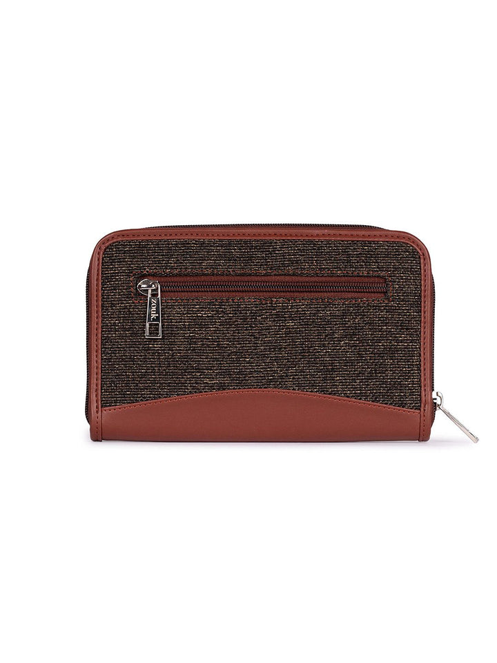 ZOUK Women Brown Solid Vegan Leather Zip Around Wallet