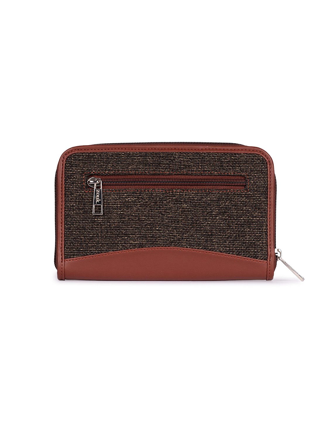 ZOUK Women Brown Solid Vegan Leather Zip Around Wallet