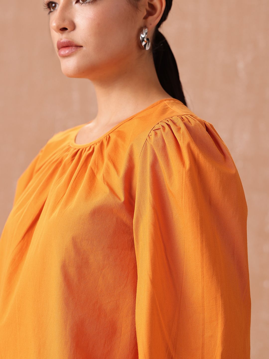 all about you Pure Cotton Puff Sleeves Gathered Top