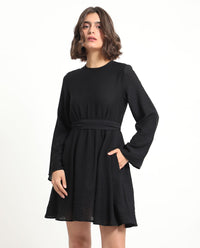 RAREISM Round Neck Flared Sleeves Gathered Fit & Flare Dress