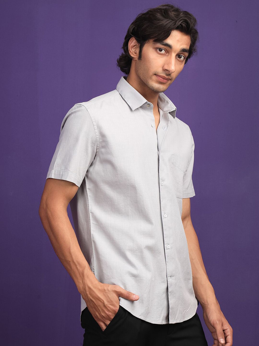 RARE RABBIT Men Darwin Slim Fit Spread Collar Cotton Shirt